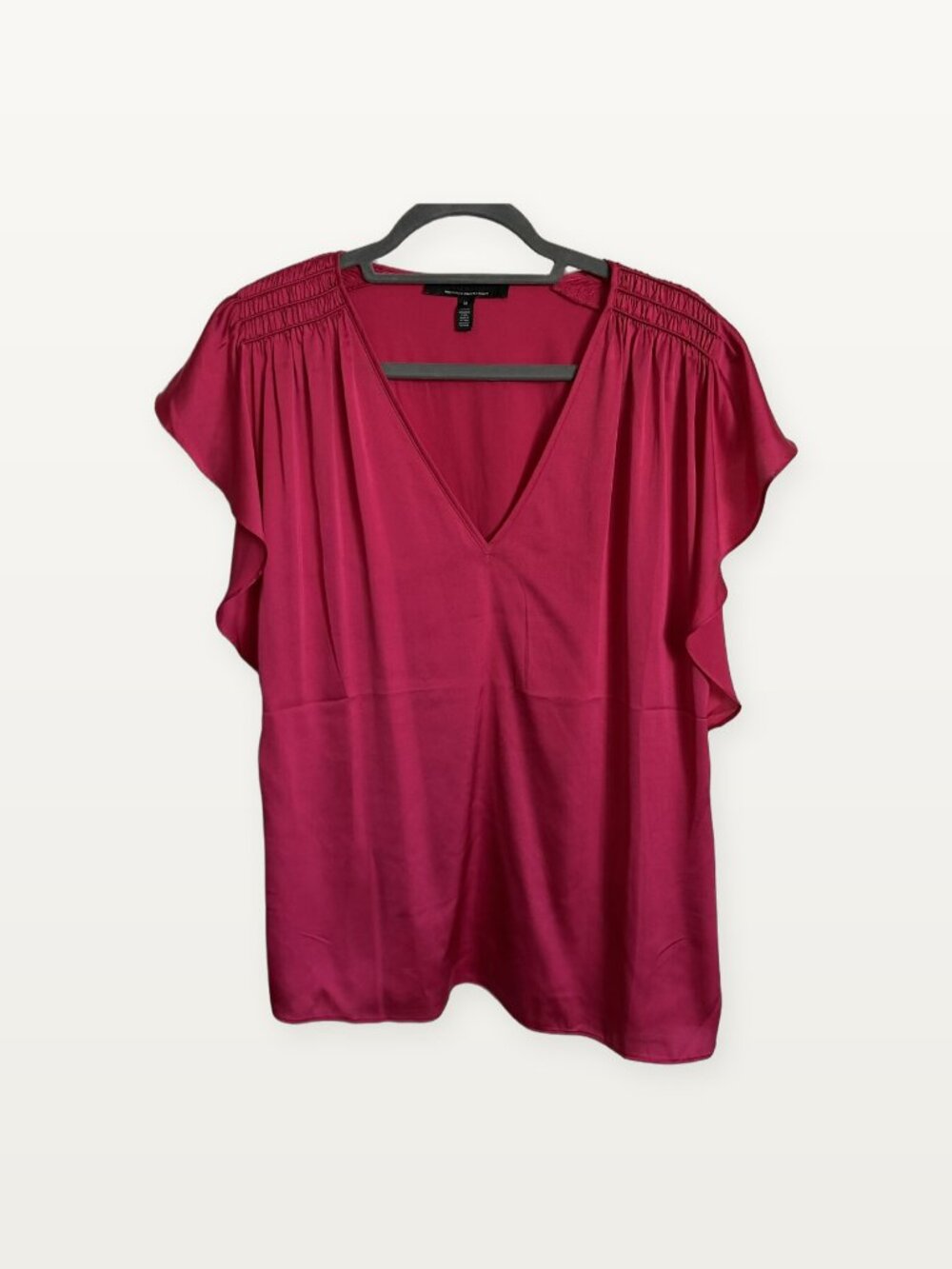 White House Black Market Fuchsia Flutter Sleeve V Neck Blouse M